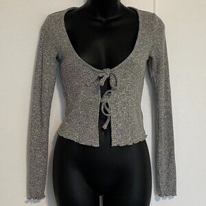 NWT Garage Salt & Pepper Grey Ribbed Tie Front Crop Top Women's Size Small